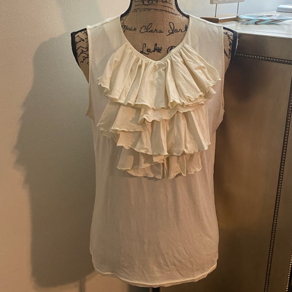RALPH LAUREN SLEEVELESS TOP RUFFLES CASCADING DOWN THE FRONT
